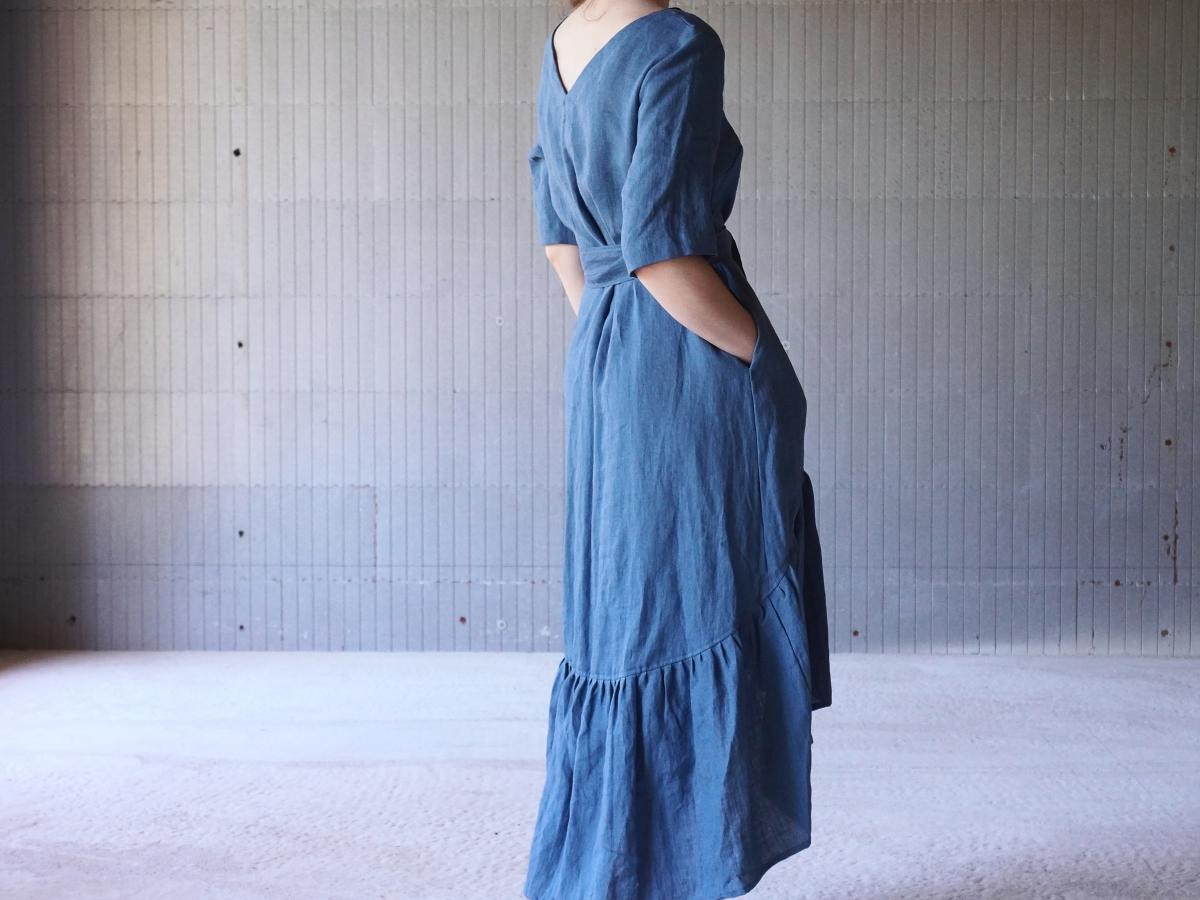 Robe longue bohème en lin, dos plus long et ceinture NERIS