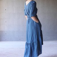 Robe longue bohème en lin, dos plus long et ceinture NERIS