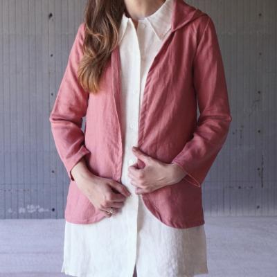 Linen long sleeved jacket with hood - ESSEQUIBO