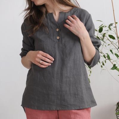 Blouse de grossesse en lin boutonnée à dos allongé DARYA