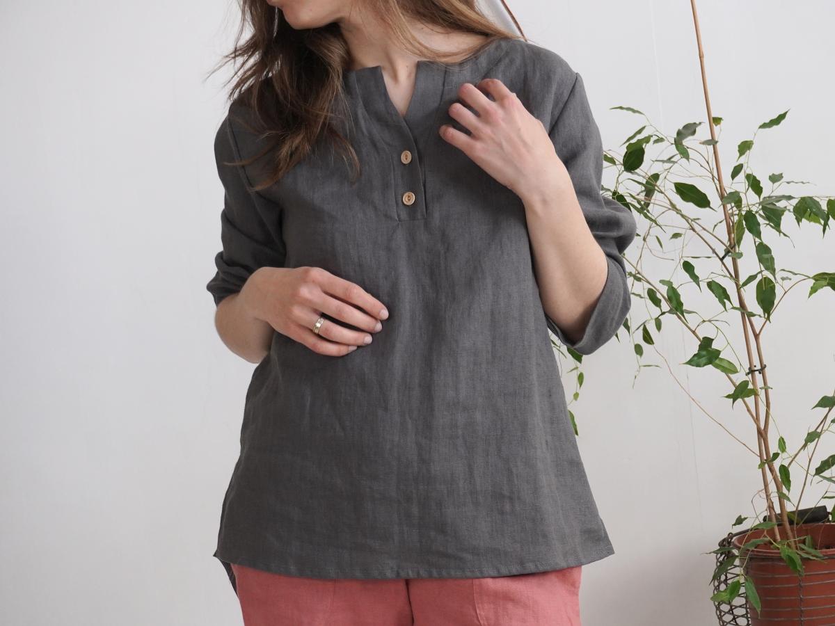 Blouse de grossesse en lin boutonnée à dos allongé DARYA