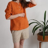 Blouse de grossesse en lin boutonnée à dos allongé DARYA