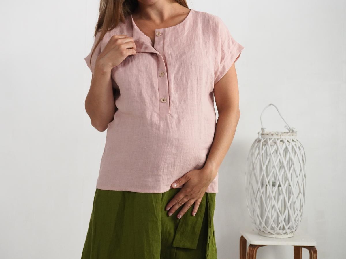 Blouse de grossesse et d’allaitement en lin boutonnée devant KAMA