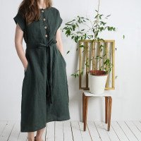 Robe chemise midi en lin à ceinture LIMPOPO