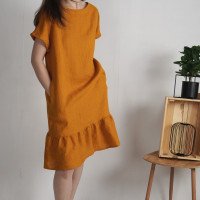 Robe rétro en lin à volant MAMORE