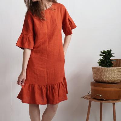Robe rétro en lin à manches volantées SALADO