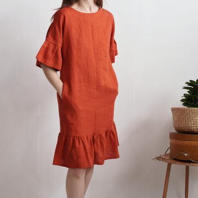 Robe rétro en lin à manches volantées SALADO