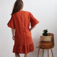 Robe rétro en lin à manches volantées SALADO