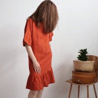 Robe rétro en lin à manches volantées SALADO