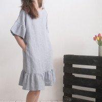 Robe rétro en lin à manches volantées SALADO