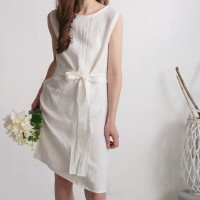 Robe de mariée midi en lin sans manches à ceinture GANGES