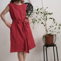 Robe de mariée midi en lin sans manches à ceinture GANGES