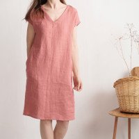 Robe en lin à col V MADEIRA