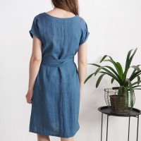 Robe en lin à col V et ceinture DARLING
