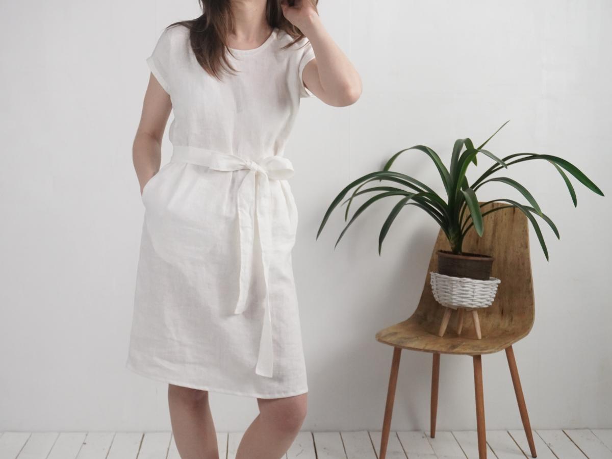 Robe de mariée midi en lin à ceinture SENEGAL