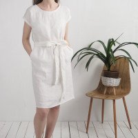 Robe de mariée midi en lin à ceinture SENEGAL