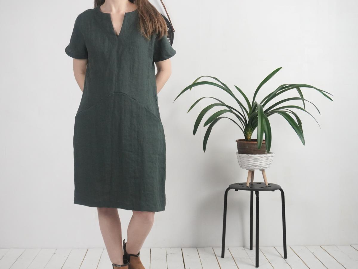 Robe midi en lin à col V et poches INDUS