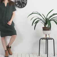 Robe midi en lin à col V et poches INDUS