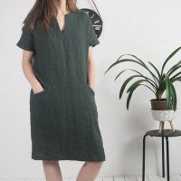 Robe midi en lin à col V et poches INDUS