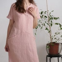 Robe midi en lin à col V et poches INDUS