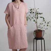 Robe midi en lin à col V et poches INDUS