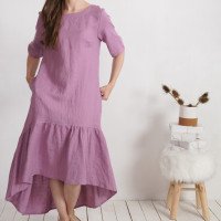 Robe longue bohème de grossesse en lin à volant CONGO