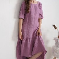 Robe longue bohème de grossesse en lin à volant CONGO