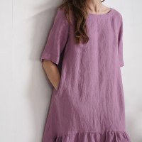 Robe longue bohème de grossesse en lin à volant CONGO