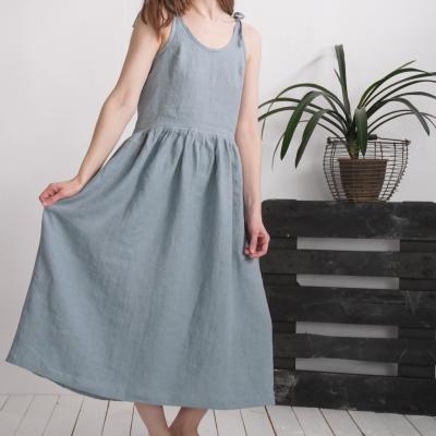 Robe longue en lin à bretelles et fronces ZAMBEZI