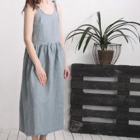 Robe longue en lin à bretelles et fronces ZAMBEZI