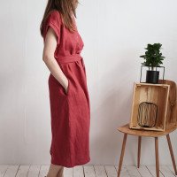Robe chemise midi d’allaitement en lin à ceinture LIMPOPO