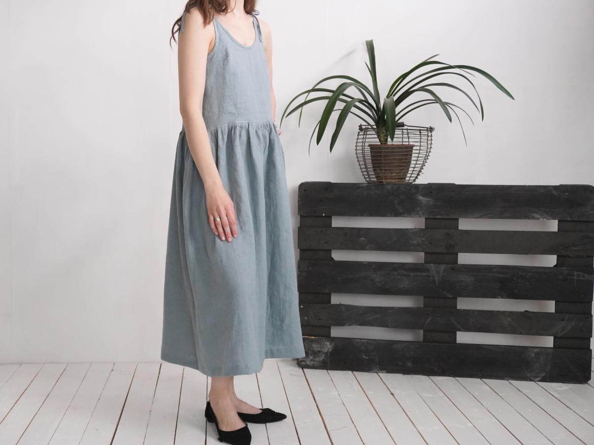 Robe longue en lin à bretelles et fronces ZAMBEZI