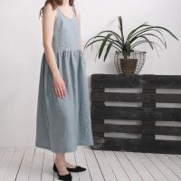 Robe longue en lin à bretelles et fronces ZAMBEZI