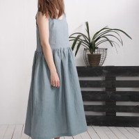 Robe longue en lin à bretelles et fronces ZAMBEZI