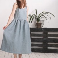 Robe longue en lin à bretelles et fronces ZAMBEZI