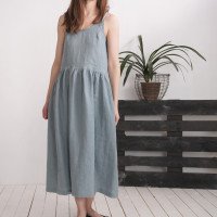 Robe longue en lin à bretelles et fronces ZAMBEZI