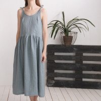 Robe longue en lin à bretelles et fronces ZAMBEZI