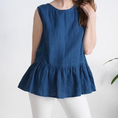 Blouse en lin sans manches à volant ILI