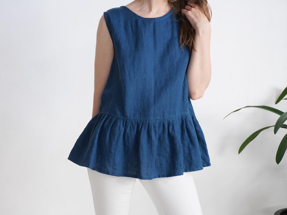 Blouse en lin sans manches à volant ILI