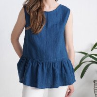 Blouse en lin sans manches à volant ILI