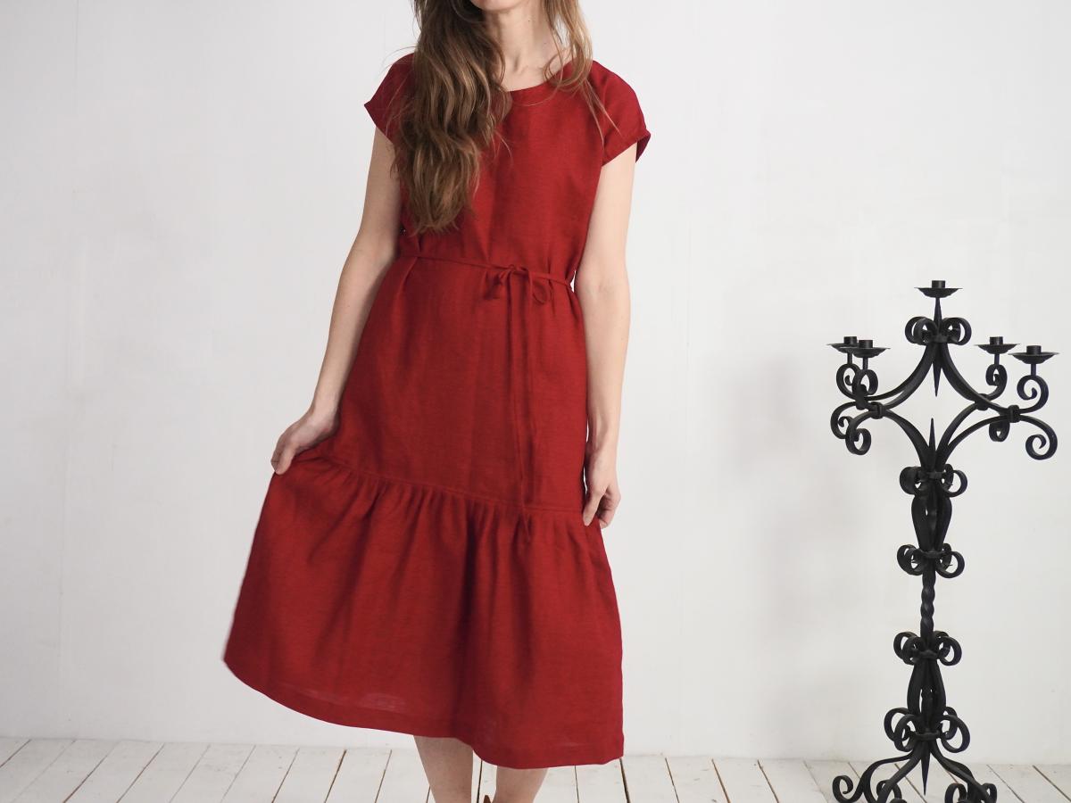 Robe longue en lin à taille basse et volant DONETS