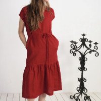 Robe longue en lin à taille basse et volant DONETS
