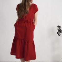 Robe longue en lin à taille basse et volant DONETS