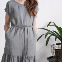 Robe longue en lin à taille basse et volant DONETS
