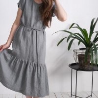 Robe longue en lin à taille basse et volant DONETS