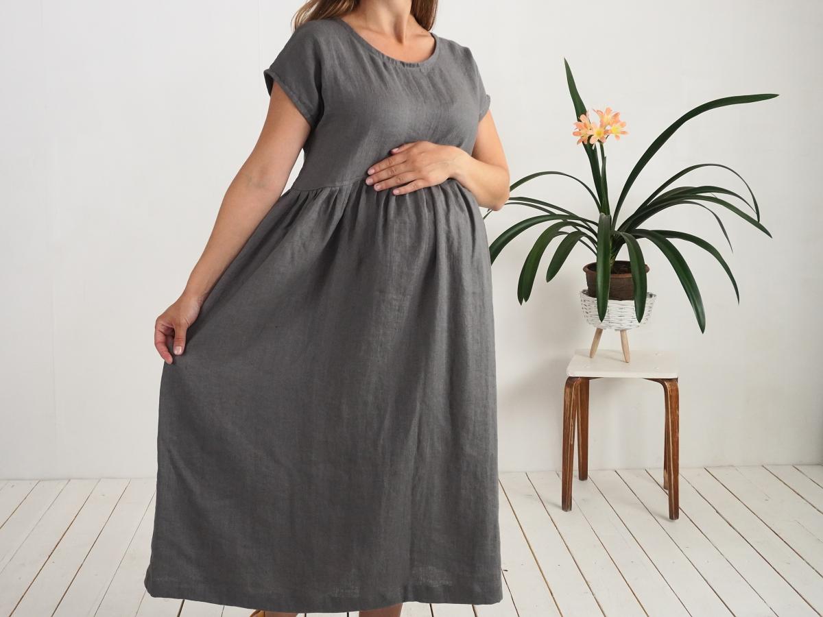 Robe longue bohème de grossesse en lin à taille empire AMAZON