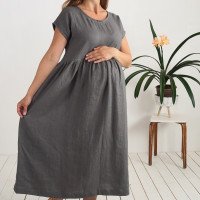 Robe longue bohème de grossesse en lin à taille empire AMAZON