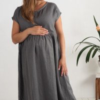 Robe longue bohème de grossesse en lin à taille empire AMAZON