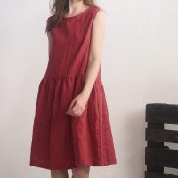 Robe midi en lin sans manches à fronces JUBBA