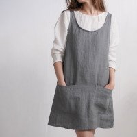Robe tablier courte en lin ALABAMA